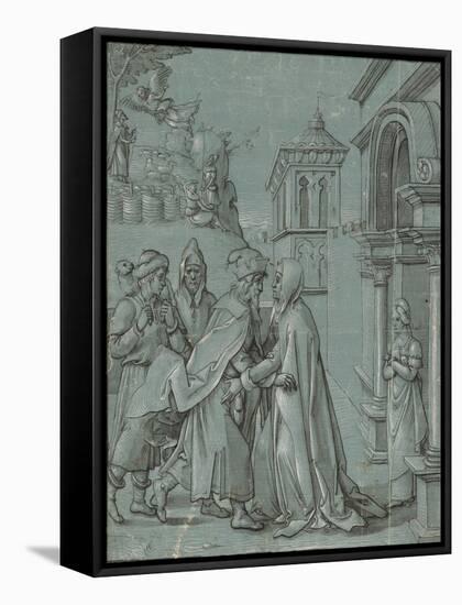 The Meeting of Joachim and Anne at the Golden Gate, 1540-60 (Brush in Black Ink with Grey Wash, Hei-Martin Schaffner-Framed Stretched Canvas