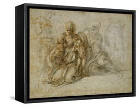 The Meeting of the Infant Saint John the Baptist with the Holy Family Attended by Angels: the…-Michelangelo Buonarroti-Framed Stretched Canvas