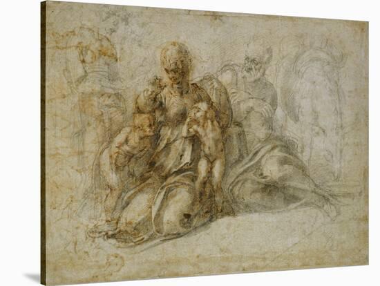 The Meeting of the Infant Saint John the Baptist with the Holy Family Attended by Angels: the…-Michelangelo Buonarroti-Stretched Canvas