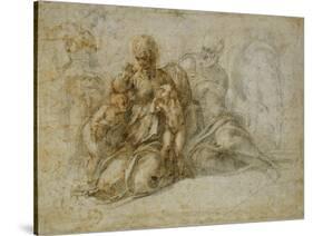 The Meeting of the Infant Saint John the Baptist with the Holy Family Attended by Angels: the…-Michelangelo Buonarroti-Stretched Canvas
