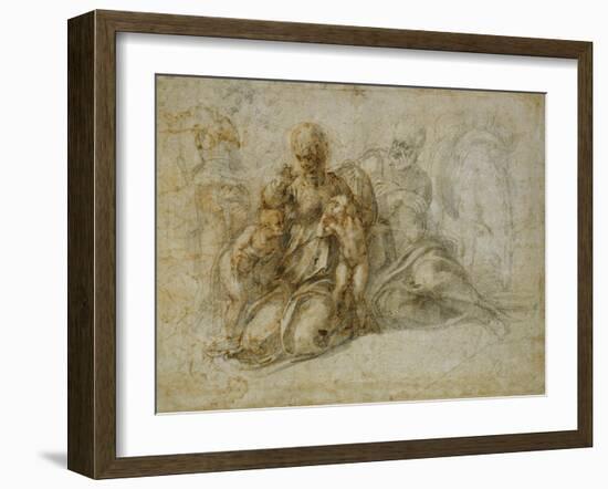 The Meeting of the Infant Saint John the Baptist with the Holy Family Attended by Angels: the…-Michelangelo Buonarroti-Framed Giclee Print