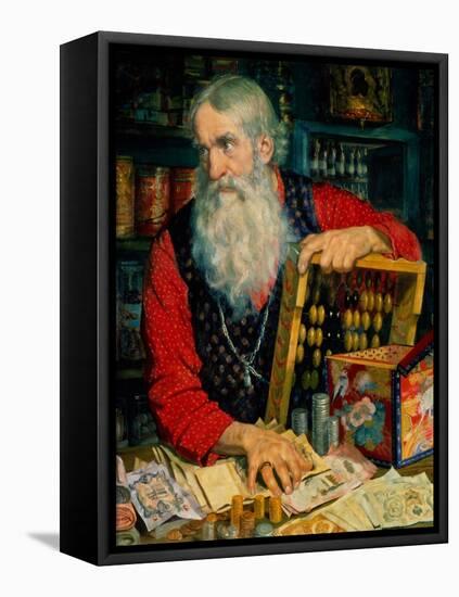 The Merchant (Old Man with Mone), 1918-Boris Michaylovich Kustodiev-Framed Stretched Canvas