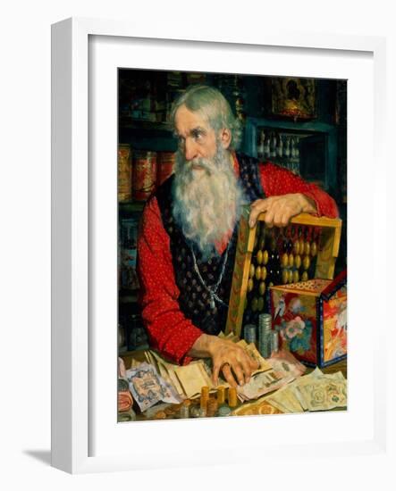 The Merchant (Old Man with Mone), 1918-Boris Michaylovich Kustodiev-Framed Giclee Print