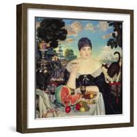 The Merchant's Wife at Tea, 1918-Boris Kustodiyev-Framed Giclee Print