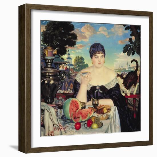 The Merchant's Wife at Tea, 1918-Boris Kustodiyev-Framed Giclee Print