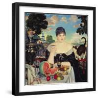 The Merchant's Wife at Tea, 1918-Boris Kustodiyev-Framed Giclee Print