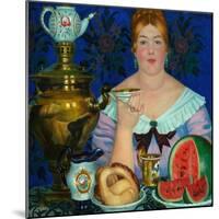 The Merchant's Wife Drinking Tea, 1923-Boris Michaylovich Kustodiev-Mounted Giclee Print