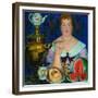 The Merchant's Wife Drinking Tea, 1923-Boris Michaylovich Kustodiev-Framed Giclee Print