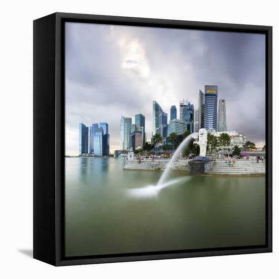 The Merlion Statue with the City Skyline in the Background-Gavin Hellier-Framed Stretched Canvas