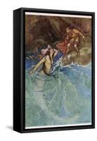 The Mermaid Falls in Love with the King-Warwick Goble-Framed Stretched Canvas