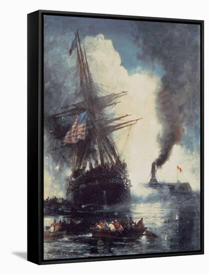 The Merrimac Sinks the Cumberland-Edward Moran-Framed Stretched Canvas