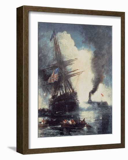 The Merrimac Sinks the Cumberland-Edward Moran-Framed Giclee Print