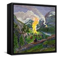 The Midsummer Fire by Astrup-Nikolai Astrup-Framed Stretched Canvas