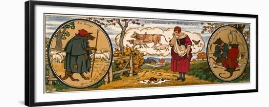 The Milkmaid and the Milk Can, from 'Fables'-null-Framed Premium Giclee Print