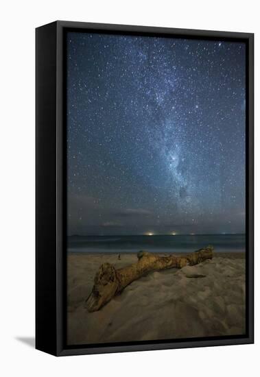The Milky Way Above Itamambuca Beach at Night and Ship Lights on the Horizon-Alex Saberi-Framed Stretched Canvas