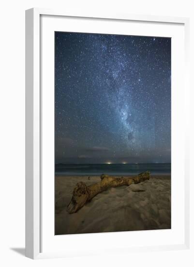 The Milky Way Above Itamambuca Beach at Night and Ship Lights on the Horizon-Alex Saberi-Framed Photographic Print