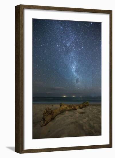 The Milky Way Above Itamambuca Beach at Night and Ship Lights on the Horizon-Alex Saberi-Framed Photographic Print