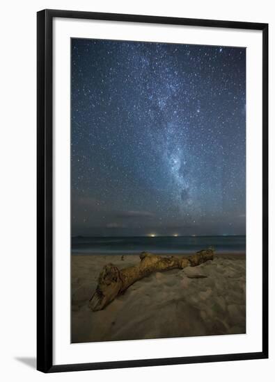 The Milky Way Above Itamambuca Beach at Night and Ship Lights on the Horizon-Alex Saberi-Framed Photographic Print