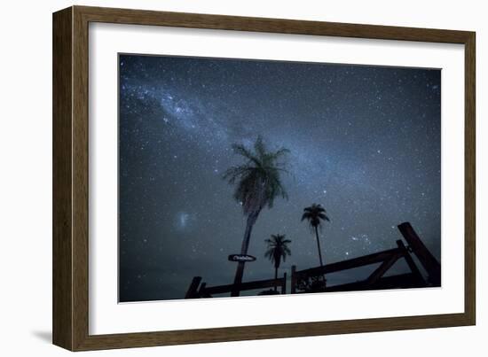 The Milky Way Above Palm Trees and a Wooden Farm Gate-Alex Saberi-Framed Photographic Print