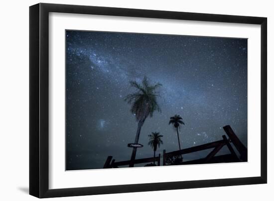 The Milky Way Above Palm Trees and a Wooden Farm Gate-Alex Saberi-Framed Photographic Print