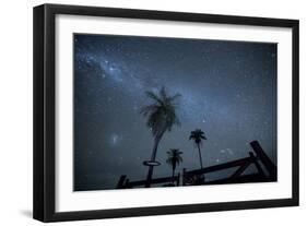 The Milky Way Above Palm Trees and a Wooden Farm Gate-Alex Saberi-Framed Photographic Print