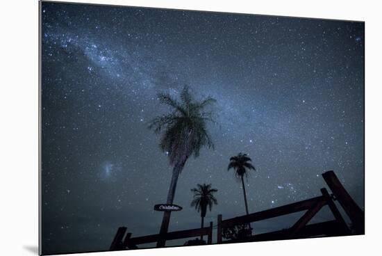 The Milky Way Above Palm Trees and a Wooden Farm Gate-Alex Saberi-Mounted Photographic Print
