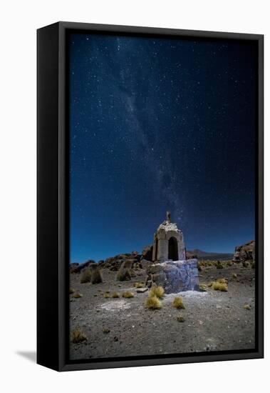 The Milky Way in the Night Sky Above a Grave Marker Sajama National Park-Alex Saberi-Framed Stretched Canvas