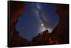 The Milky Way over Bryce Canyon.-Jon Hicks-Framed Stretched Canvas