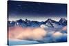 The Milky Way over the Winter Mountains Landscape. Europe. Creative Collage. Beauty World.-Leonid Tit-Stretched Canvas