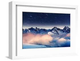 The Milky Way over the Winter Mountains Landscape. Europe. Creative Collage. Beauty World.-Leonid Tit-Framed Premium Photographic Print