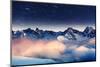 The Milky Way over the Winter Mountains Landscape. Europe. Creative Collage. Beauty World.-Leonid Tit-Mounted Premium Photographic Print