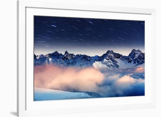 The Milky Way over the Winter Mountains Landscape. Europe. Creative Collage. Beauty World.-Leonid Tit-Framed Photographic Print