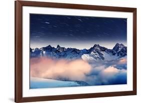 The Milky Way over the Winter Mountains Landscape. Europe. Creative Collage. Beauty World.-Leonid Tit-Framed Photographic Print