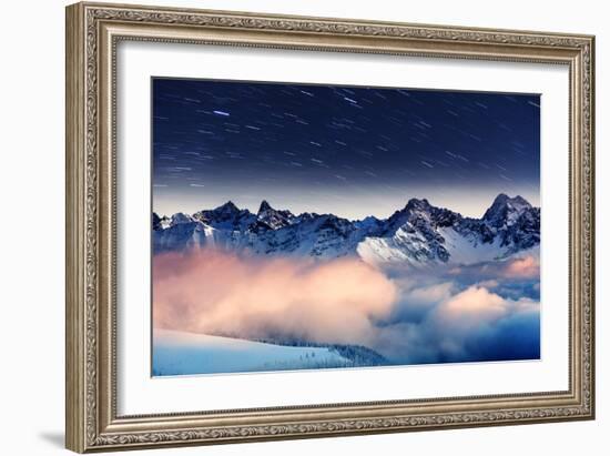 The Milky Way over the Winter Mountains Landscape. Europe. Creative Collage. Beauty World.-Leonid Tit-Framed Photographic Print