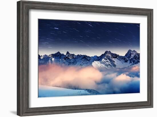 The Milky Way over the Winter Mountains Landscape. Europe. Creative Collage. Beauty World.-Leonid Tit-Framed Photographic Print