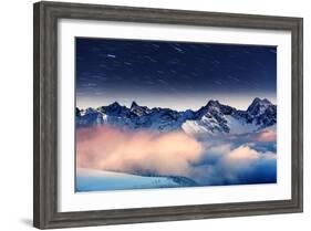 The Milky Way over the Winter Mountains Landscape. Europe. Creative Collage. Beauty World.-Leonid Tit-Framed Photographic Print