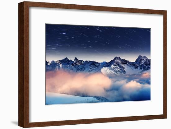 The Milky Way over the Winter Mountains Landscape. Europe. Creative Collage. Beauty World.-Leonid Tit-Framed Photographic Print