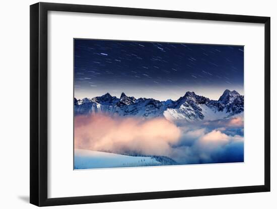 The Milky Way over the Winter Mountains Landscape. Europe. Creative Collage. Beauty World.-Leonid Tit-Framed Photographic Print