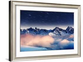 The Milky Way over the Winter Mountains Landscape. Europe. Creative Collage. Beauty World.-Leonid Tit-Framed Photographic Print