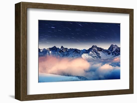 The Milky Way over the Winter Mountains Landscape. Europe. Creative Collage. Beauty World.-Leonid Tit-Framed Photographic Print