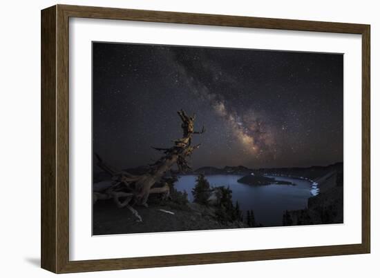 The Milky Way over Wizard Island at Crater Lake National Park, Oregon, USA-Chuck Haney-Framed Photographic Print