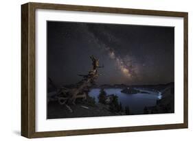 The Milky Way over Wizard Island at Crater Lake National Park, Oregon, USA-Chuck Haney-Framed Photographic Print