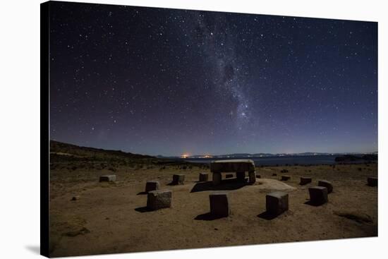 The Milky Way Spans the Night Sky Above an Inca Sacrificial Area Near the Santuario on Isla Del Sol-Alex Saberi-Stretched Canvas