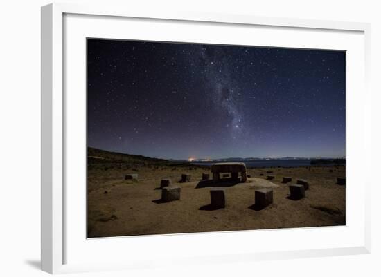 The Milky Way Spans the Night Sky Above an Inca Sacrificial Area Near the Santuario on Isla Del Sol-Alex Saberi-Framed Photographic Print