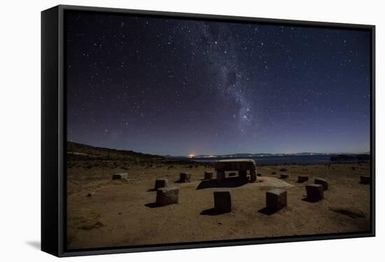 The Milky Way Spans the Night Sky Above an Inca Sacrificial Area Near the Santuario on Isla Del Sol-Alex Saberi-Framed Stretched Canvas