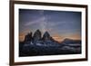 The Milky Way with its Stars Appear in a Summer Night on the Three Peaks of Lavaredo. Dolomites-ClickAlps-Framed Premium Photographic Print