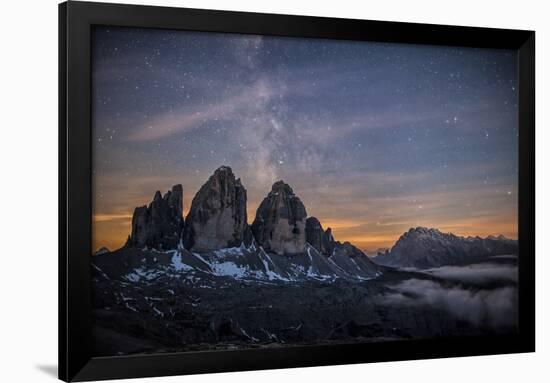 The Milky Way with its Stars Appear in a Summer Night on the Three Peaks of Lavaredo. Dolomites-ClickAlps-Framed Premium Photographic Print