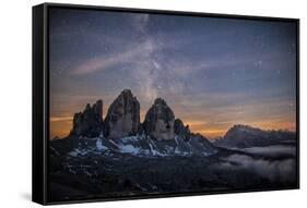 The Milky Way with its Stars Appear in a Summer Night on the Three Peaks of Lavaredo. Dolomites-ClickAlps-Framed Stretched Canvas