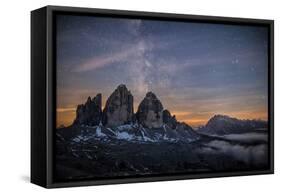 The Milky Way with its Stars Appear in a Summer Night on the Three Peaks of Lavaredo. Dolomites-ClickAlps-Framed Stretched Canvas