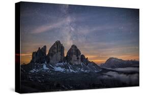 The Milky Way with its Stars Appear in a Summer Night on the Three Peaks of Lavaredo. Dolomites-ClickAlps-Stretched Canvas